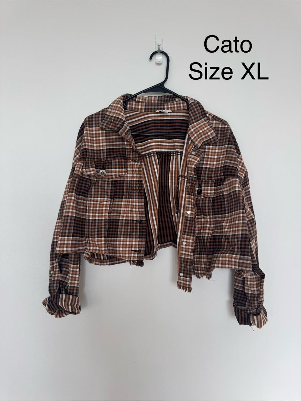 Cato Brown and Cream Plaid Cropped Jacket